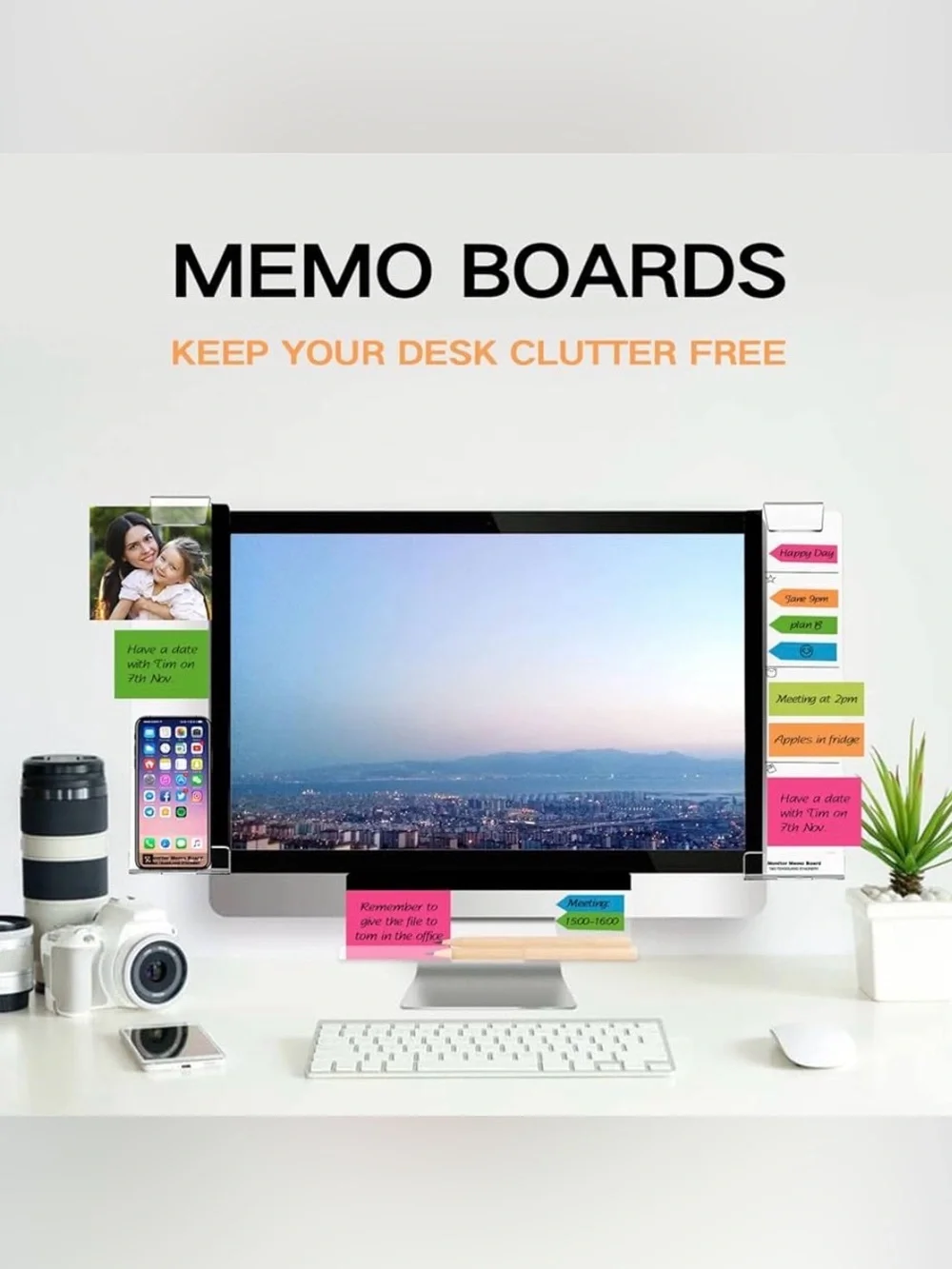 Clear Acrylic Monitor Memo Boards for Computer Office Organization 4PC